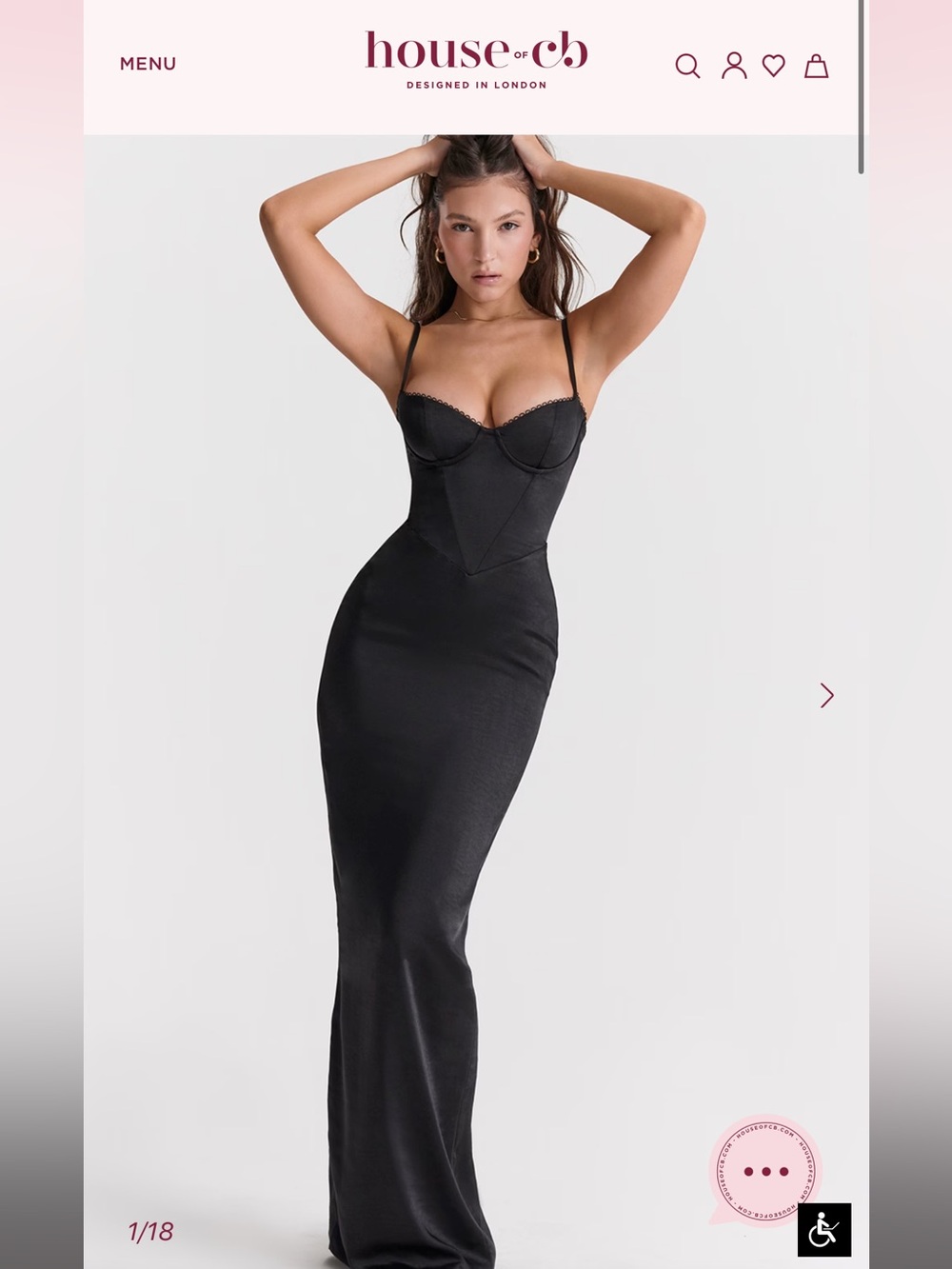 House of CB Black Satin Maxi Dress with Bustier